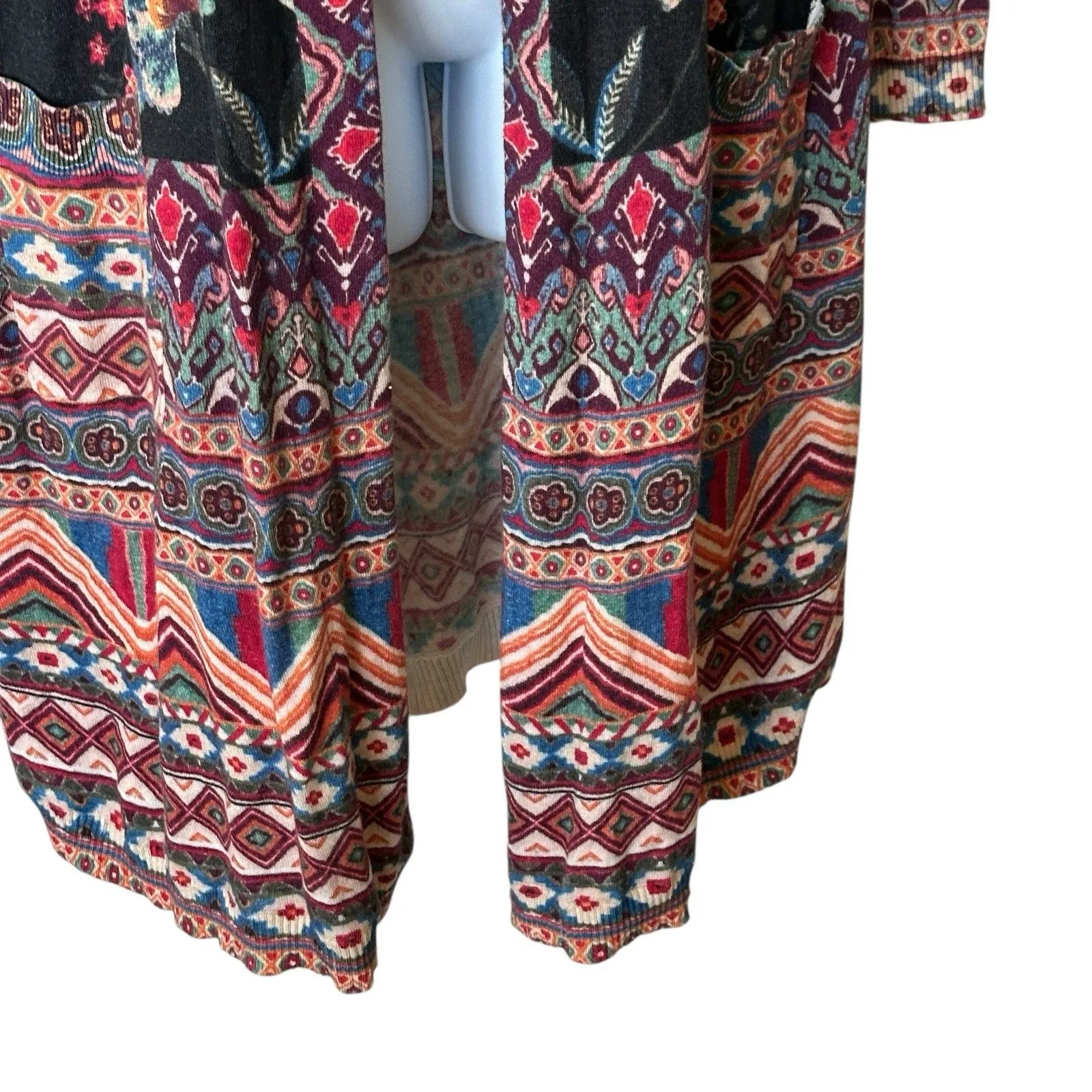 Johnny Was Floral Multicolor Patterned Long Sleeve Hooded Cardigan Sweater M - Image 6