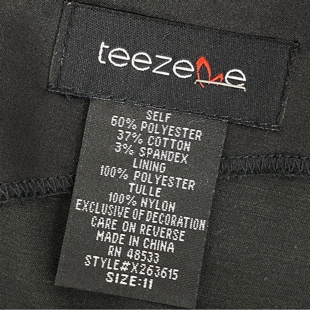 Teeze Me‎ Juniors Satin Taffeta One Shoulder Rosettes Dress Black 11 - Image 9