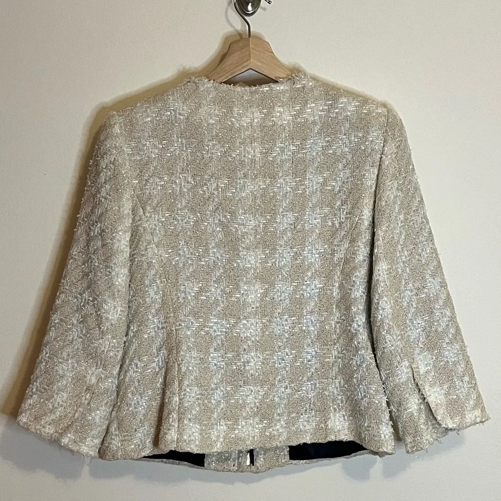 Smythe Cream Tweed Houndstooth Blazer Tan Size 10 - Image 3