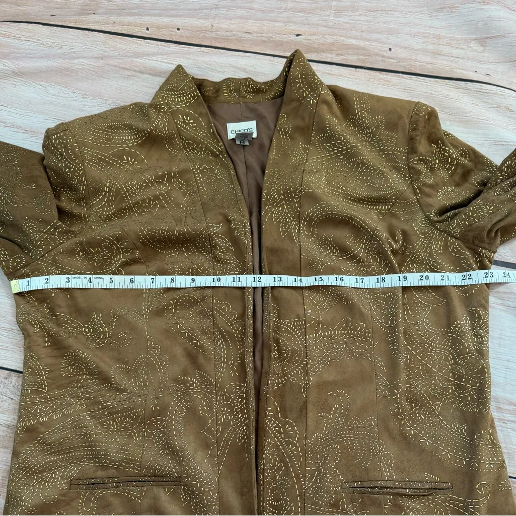 Chico's Jacket Womens 16 Brown Long Sleeve Size 3 Bronze Accents Faux Suede - Image 6