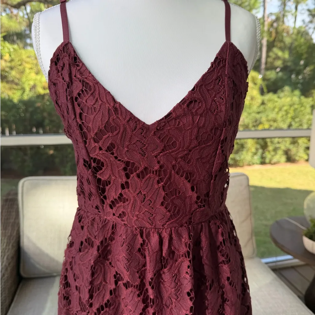 Charlotte Russe Burgundy Lace Mini Dress- Size M - Image 2