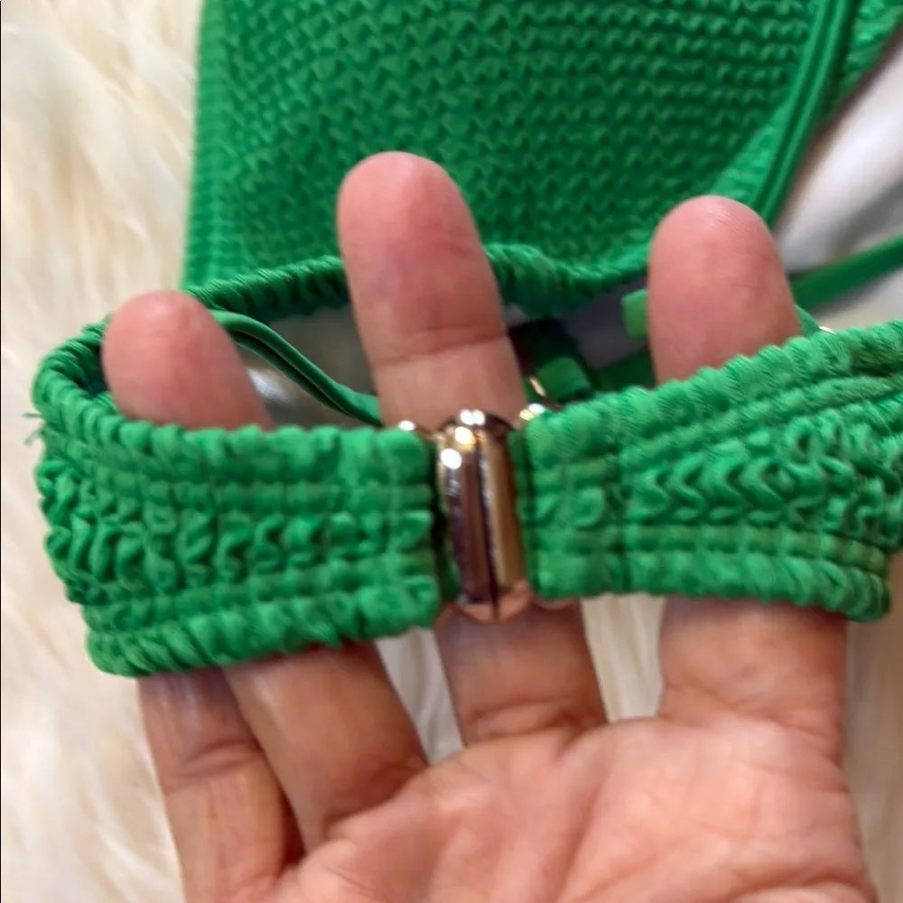 Green Crinkle Textured Bikini 2 Pc Size Small - Image 9