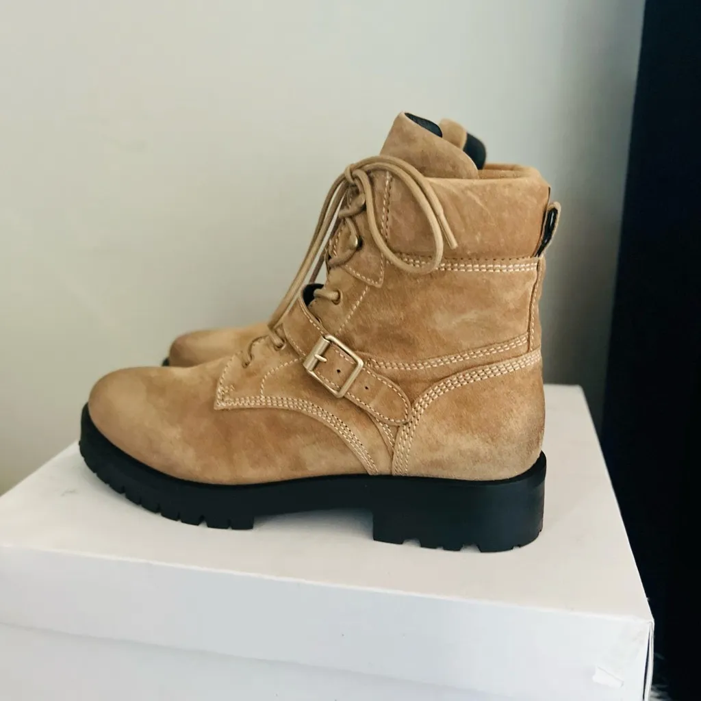 All Saints Paulina Suede Leather Buckle Moto Boot, Size 11, Brown/Tan, NWT - Image 8