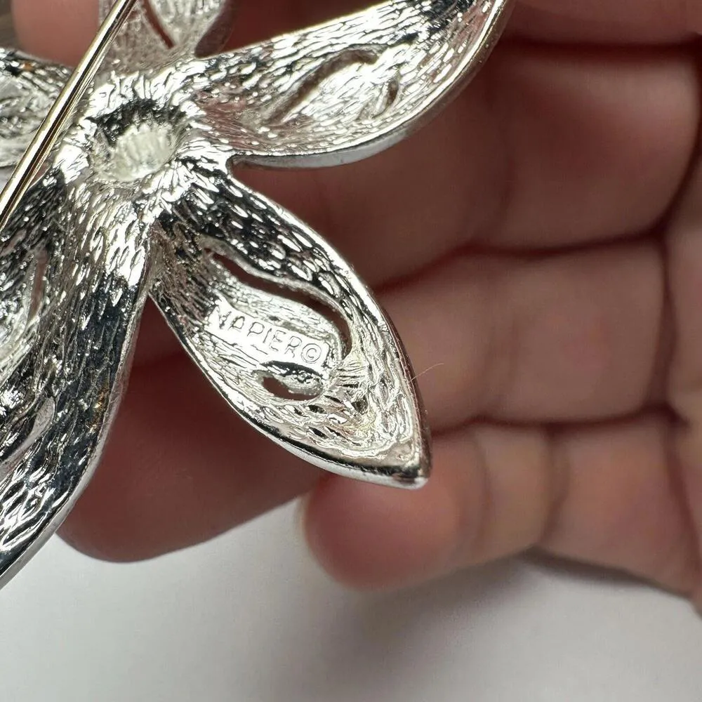 Napier Flower Brooch Pin Silver Tone Clear & Purple Rhinestone - Image 9
