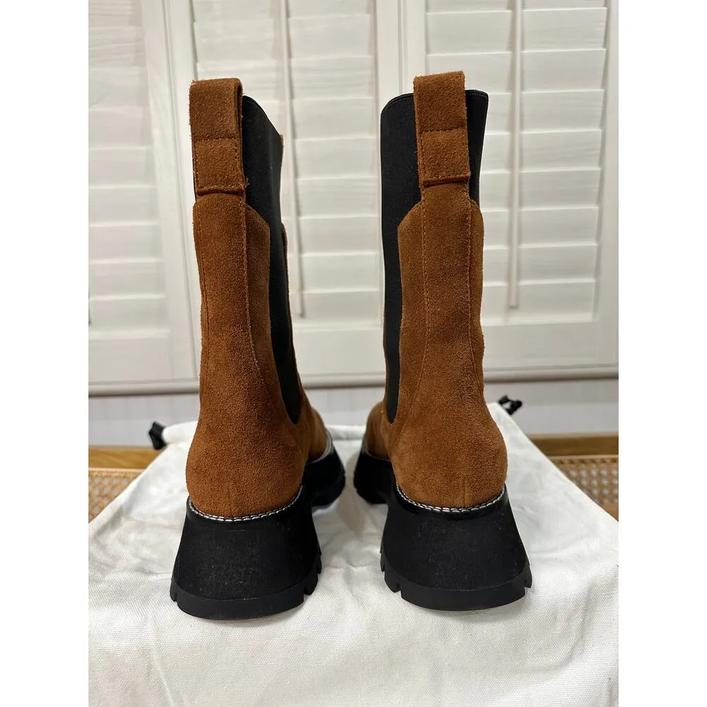 3.1 Phillip Lim Kate Lug Sole Mid Calf Combat Boot Saddle Brown Suede Sz. 10 NIB - Image 10