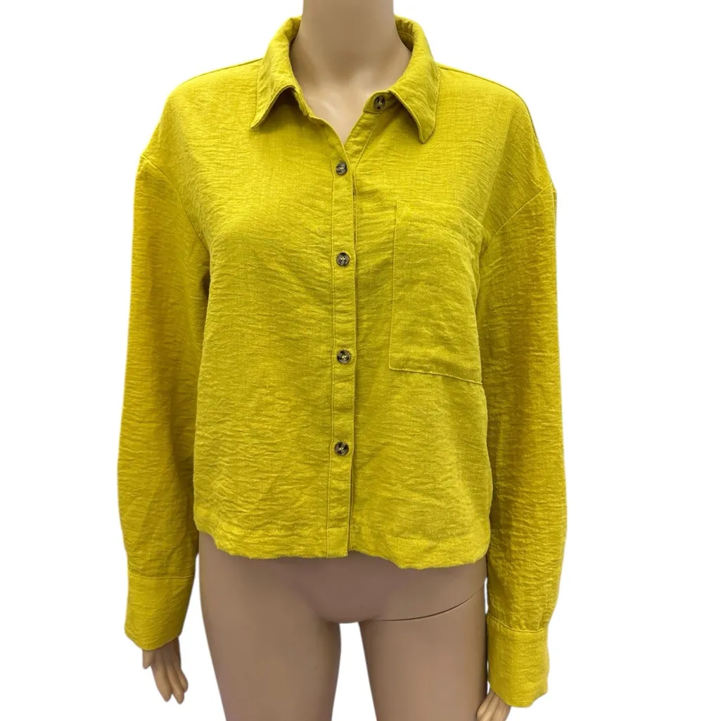 Moa Moa Mustard Yellow Long Sleeve Button Up Collared Pocket Shirt Womens Medium - Image 4