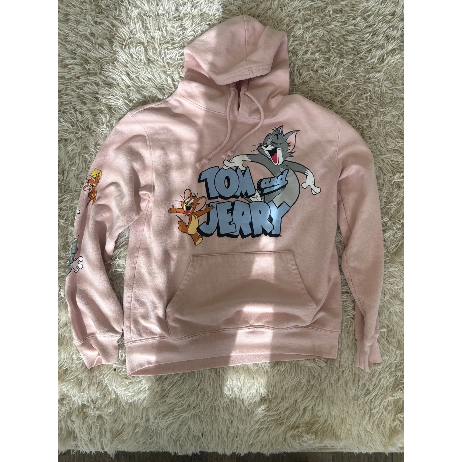 Vintage Tom and Jerry Pink Graphic Hoodie Sweatshirt Women's M Cartoon Size M - Image 5
