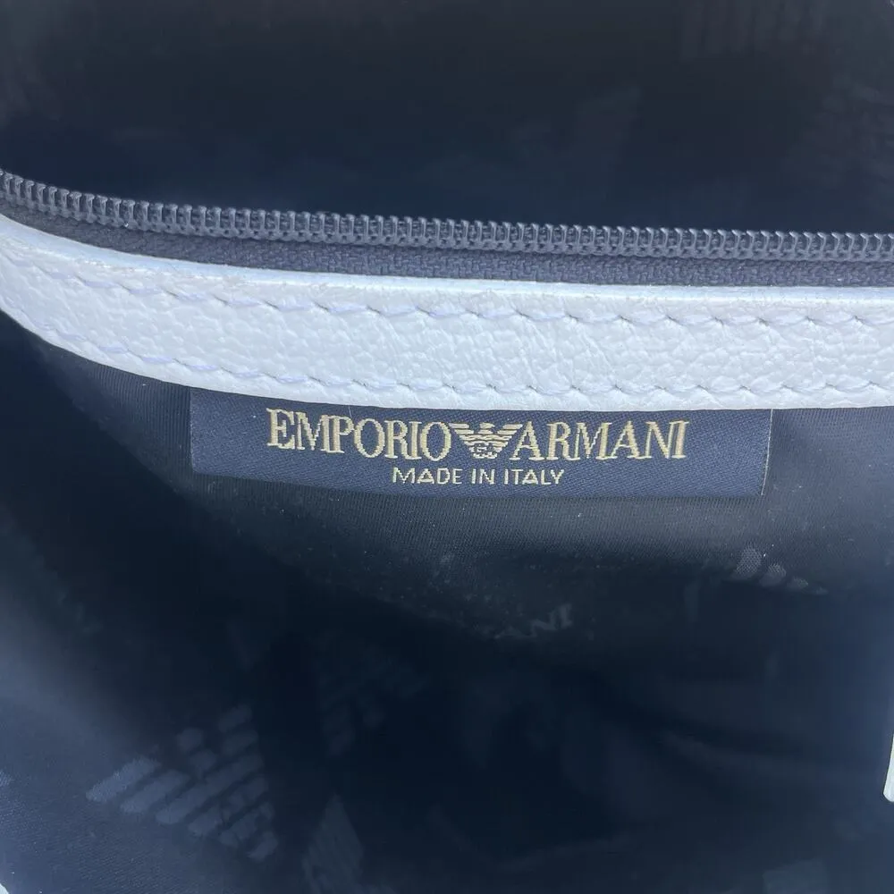 Vintage‎ Emporio Armani Handbag Fabric Blue/White Made In Italy Purse Leather - Image 6