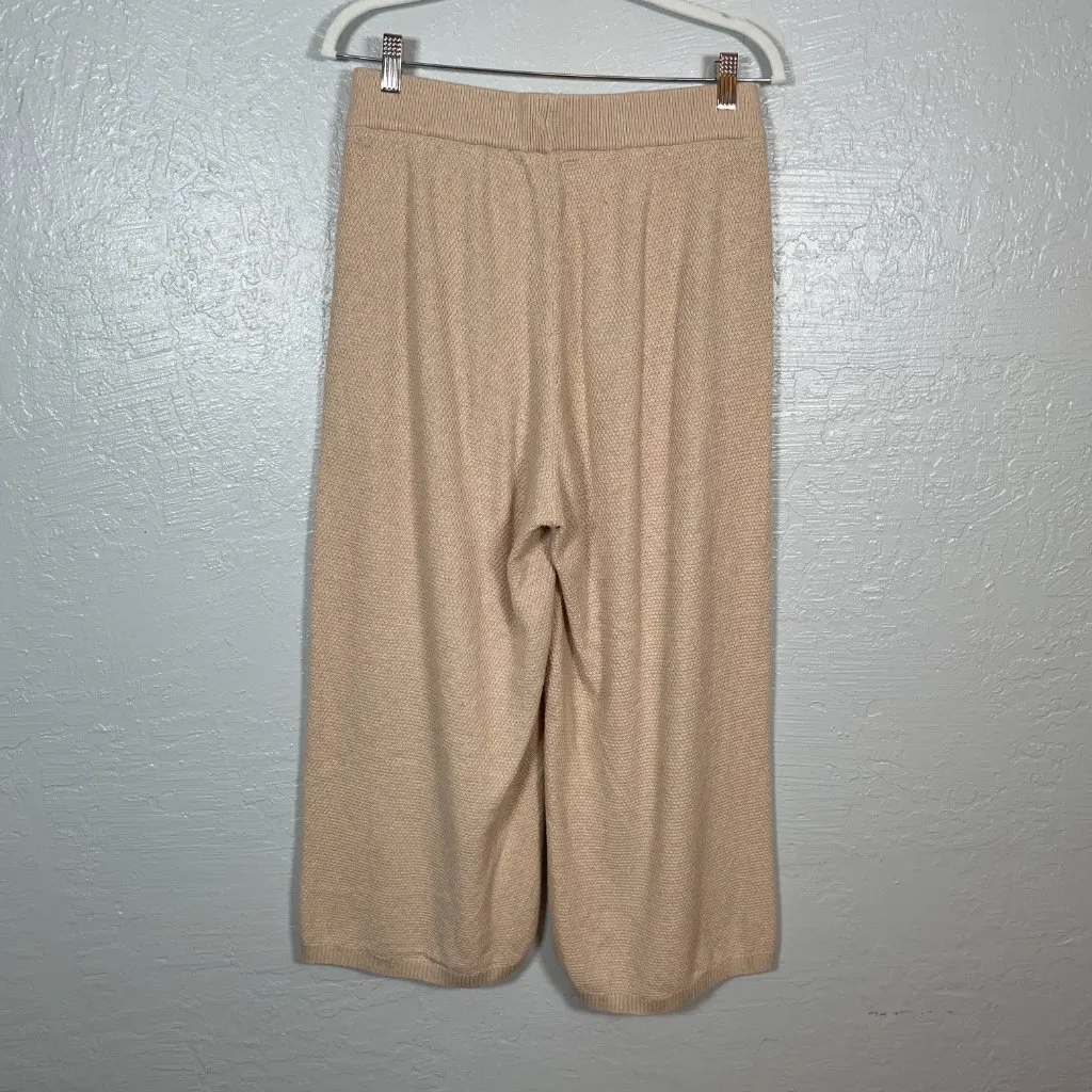 Roots Women M Beige Tan Sweater Knit Pants Wide Leg Loungewear Cotton Casual - Image 5