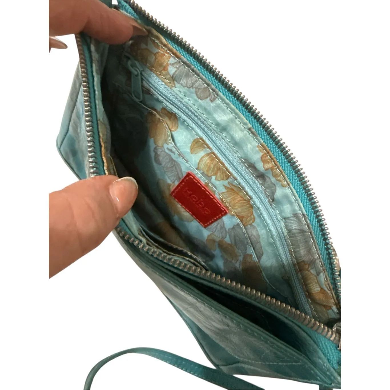 Hobo Cadence Small Crossbody Genuine Leather Bag Purse Teal Blue - Image 3