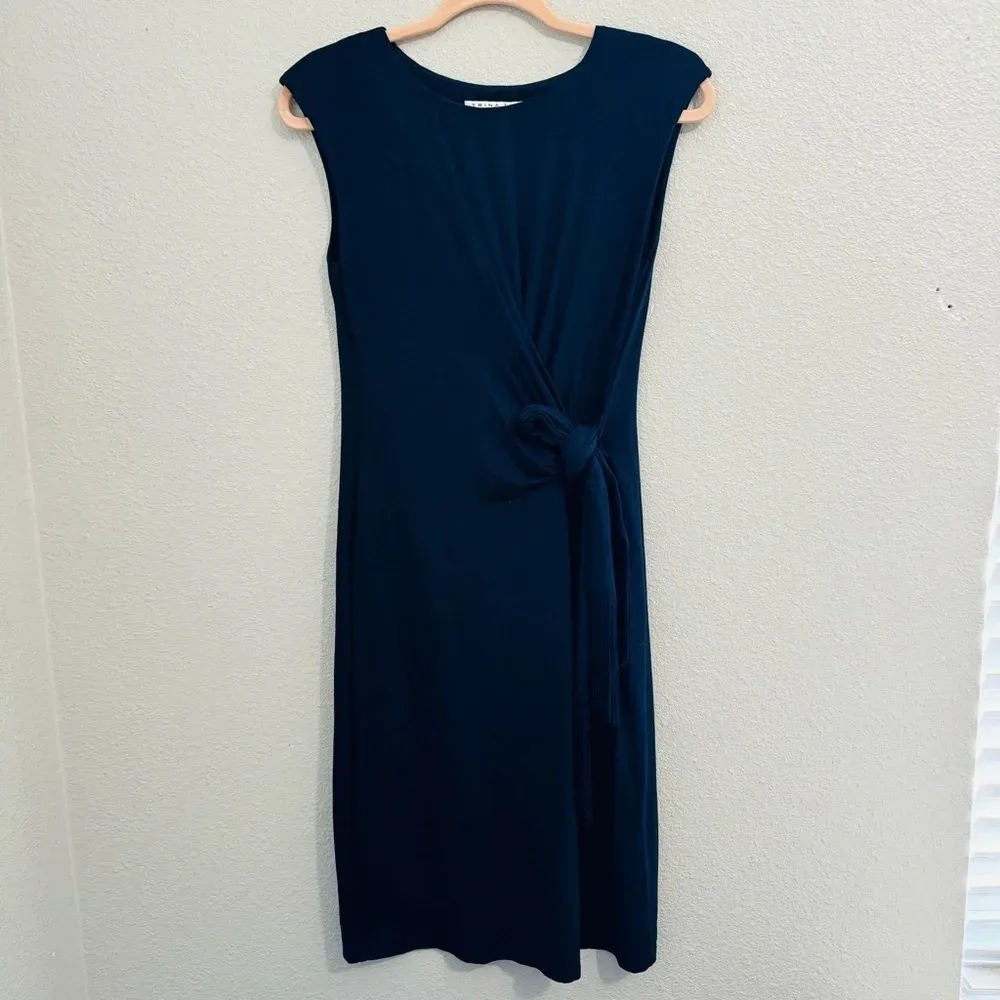 Trina Turk Midi Dress Women's Size S‎ Navy Blue Faux Wrap Knit - Image 3