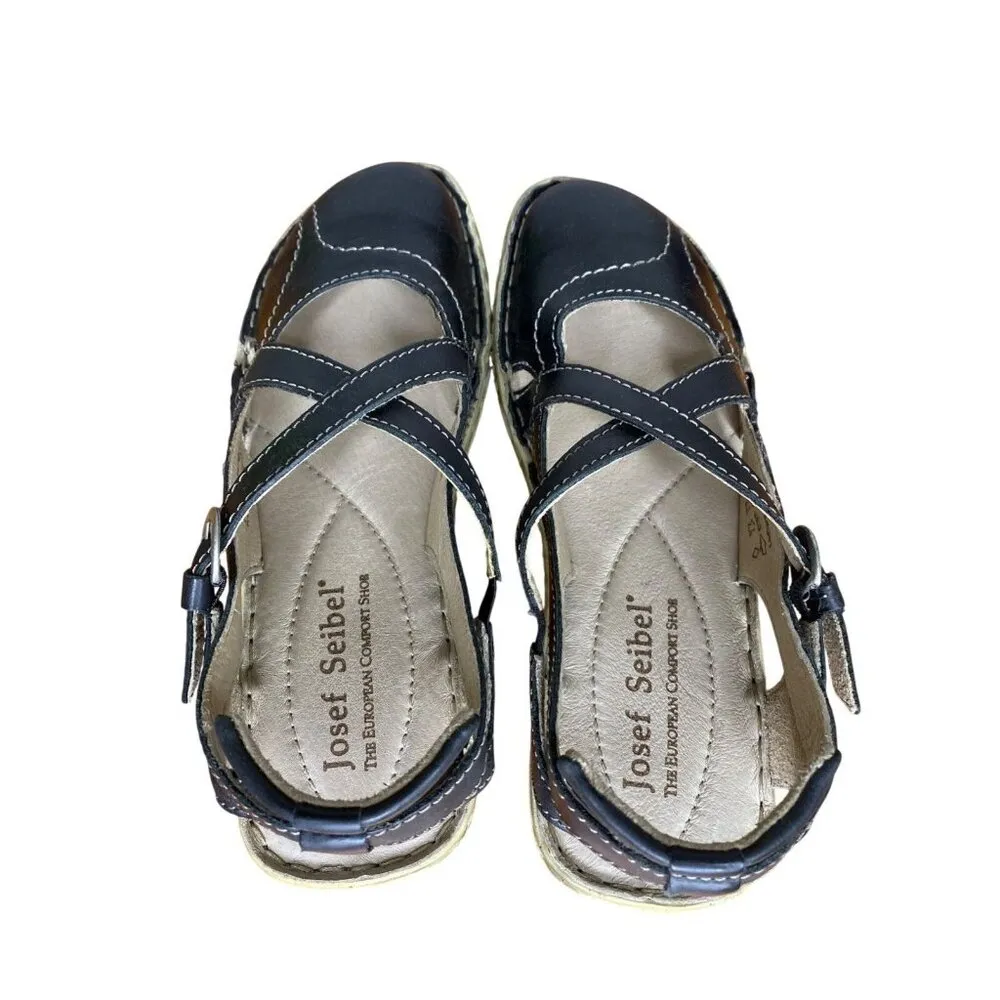 Josef Seibel Womens Black Leather Sandals Size 37/6 Cushioned Insole - Image 8