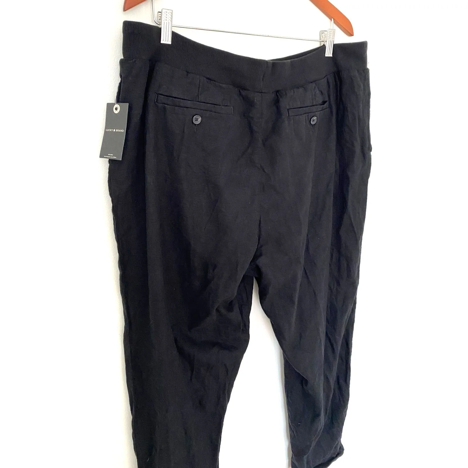 NWT Lucky Brand Black Linen Blend Utility Drawstring Pull-Up Pants Sz XL - Image 10