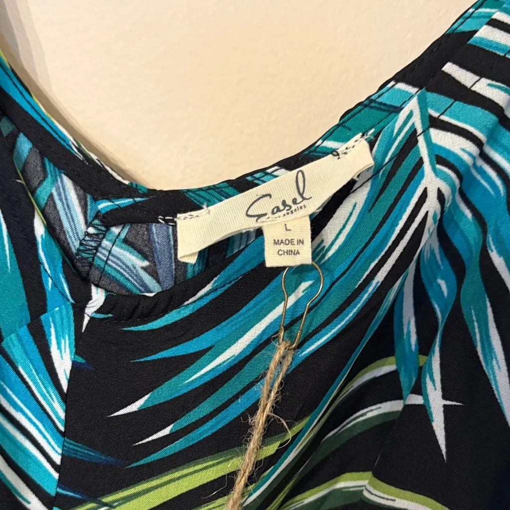 Easel Vibrant Teal and Black Leaf Romper - Image 2