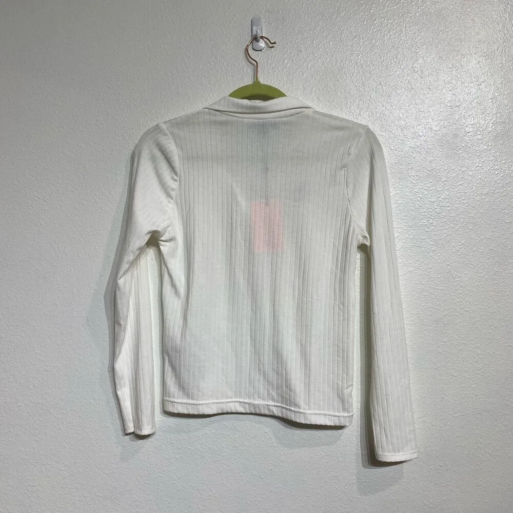 Misguided White Ribbed Collar Top Sz 4 NWT - Image 9