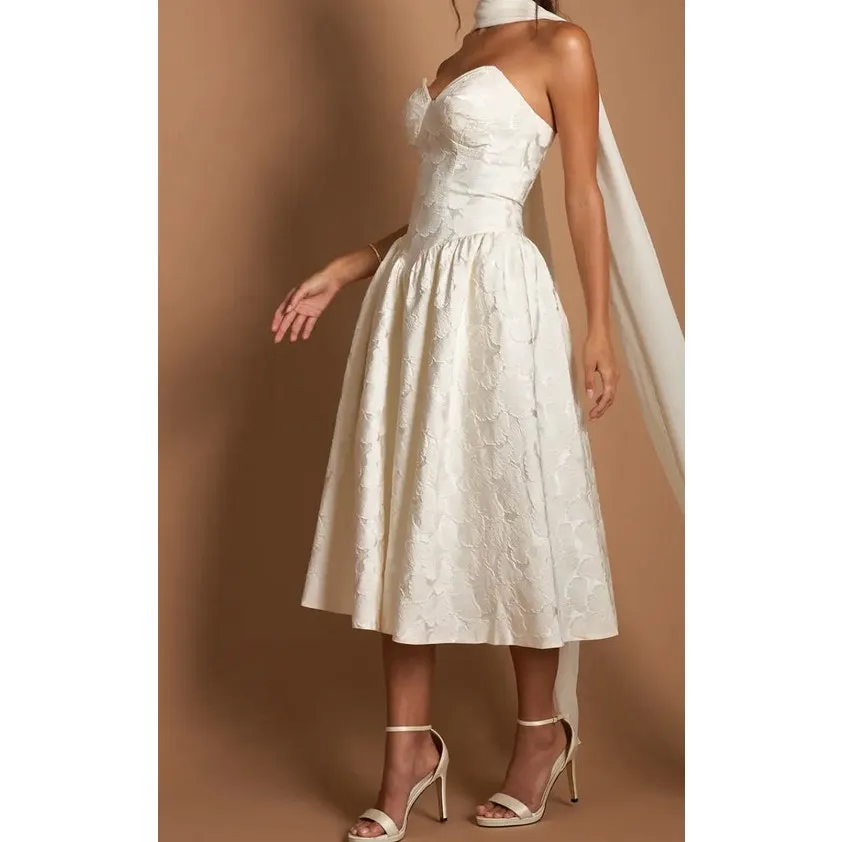 Azazie Midi Dress Strapless Astra Size US 6 Ivory - Image 5