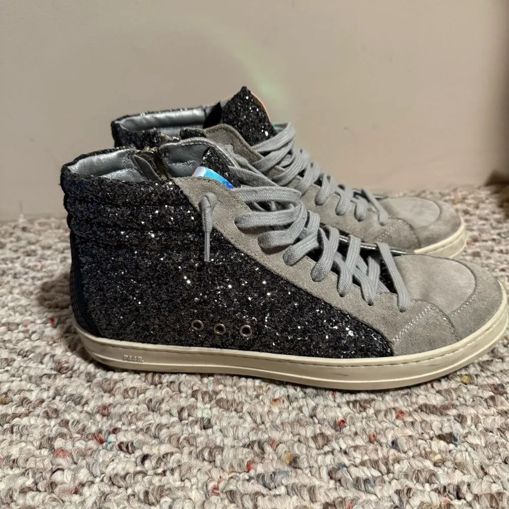 P448 Glitter Skater High Top Sneaker Shoes Black Gray- Size 39 (8.5/9) - Image 9