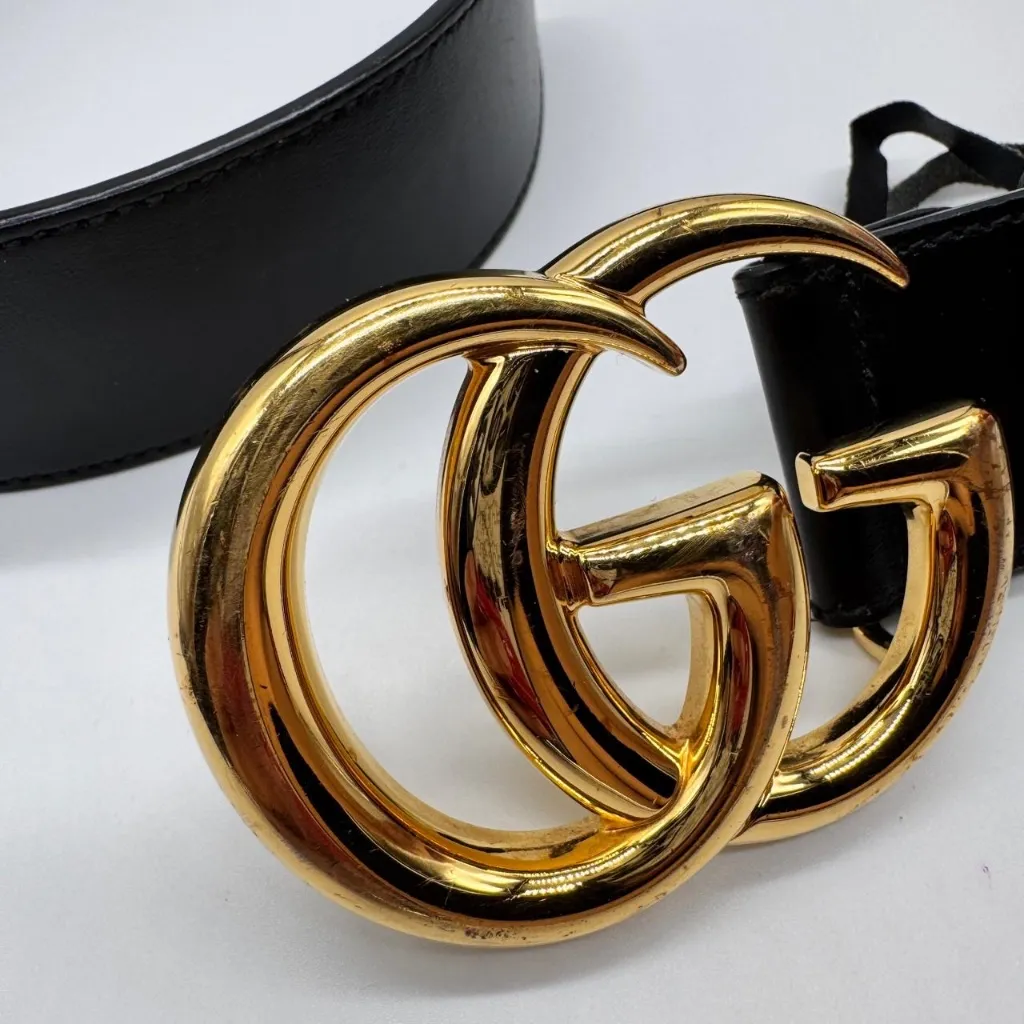 Gucci Authentic GG Marmont Wide Leather Black Belt 85 Preowned - Image 15
