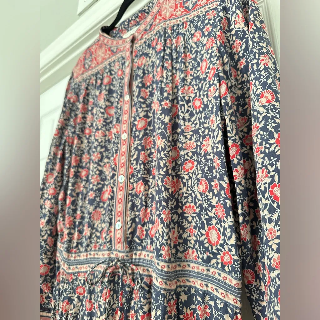 Spell & The Gypsy Jasmine Play Dress Floral Boho Mini Long Sleeve Size Medium Blue - Image 6