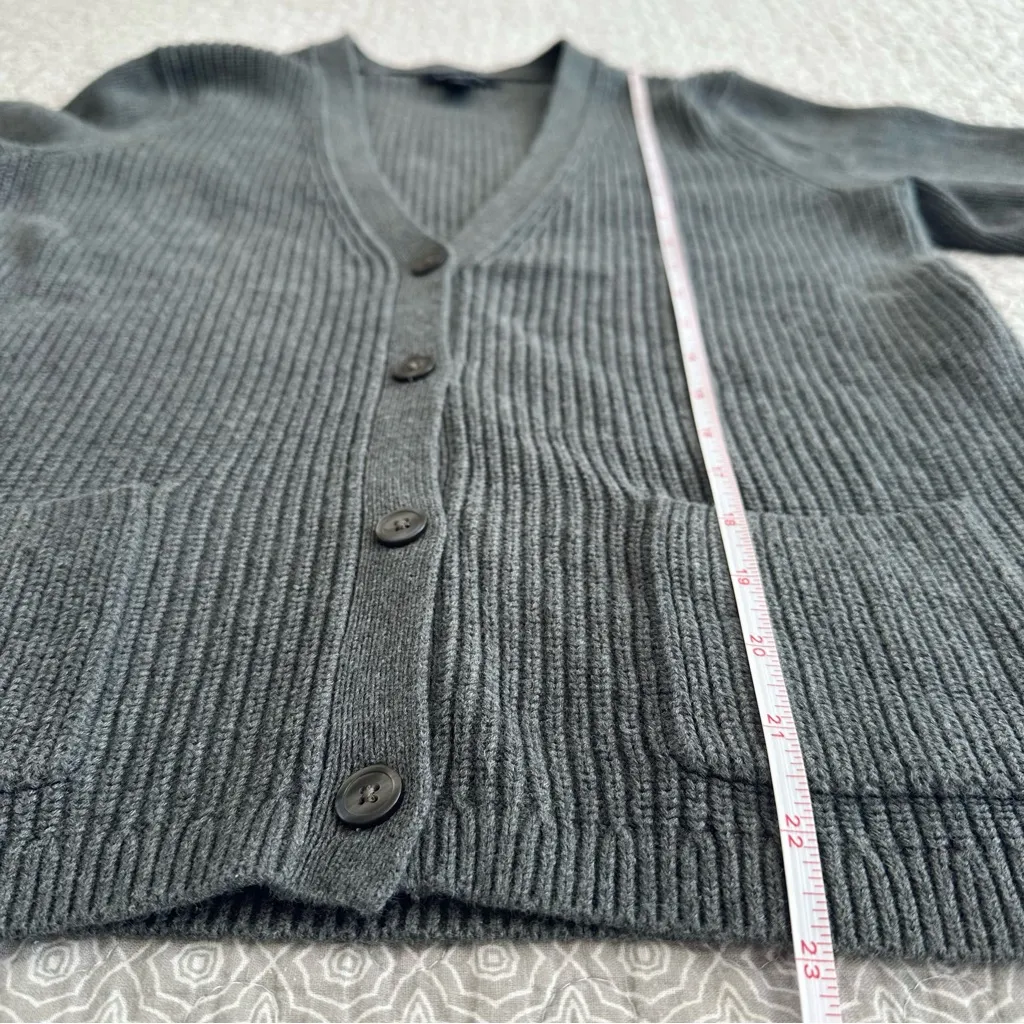 Lands’ End Ribbed Knit Gray Cardigan Sweater 100% Cotton V-Neck Size S - Image 7