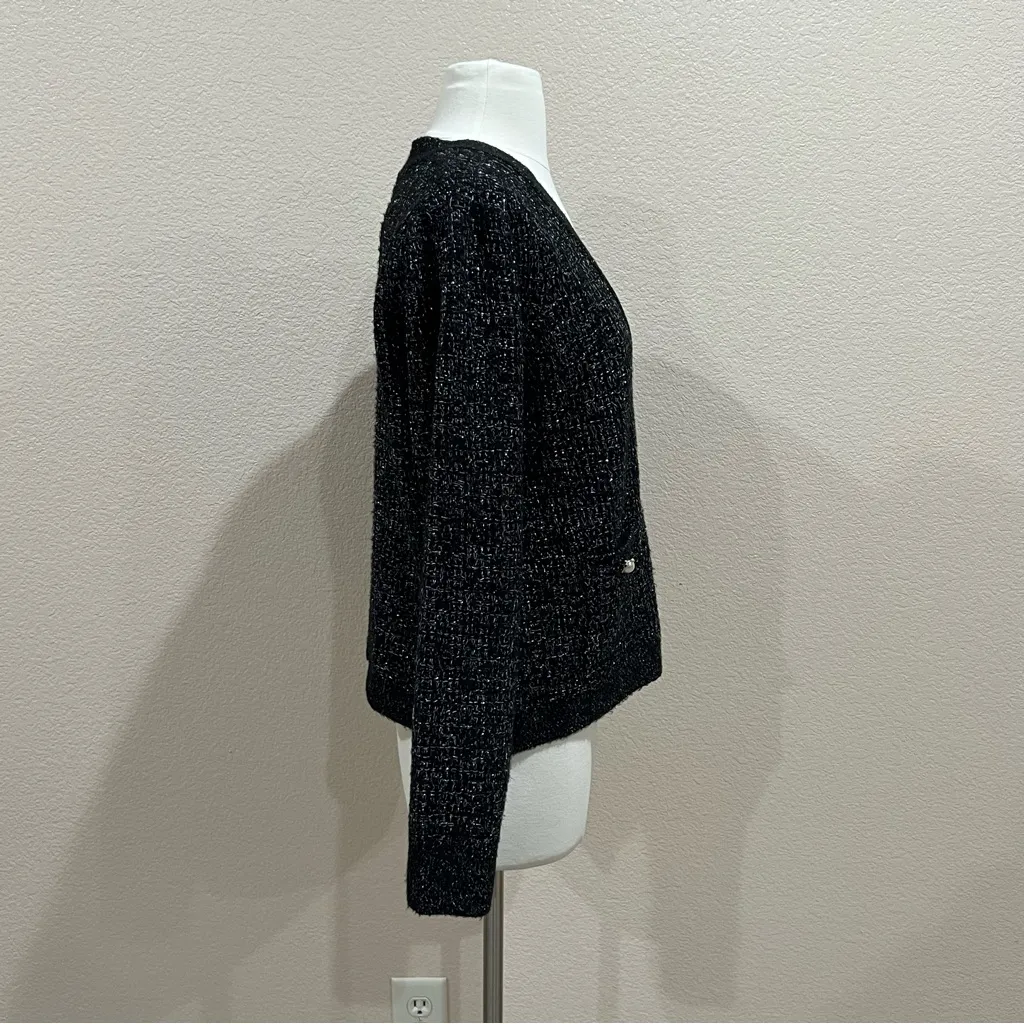 Adyson Parker Black Metallic Silver Thread Cardigan Sweater NWT Size Large - Image 4