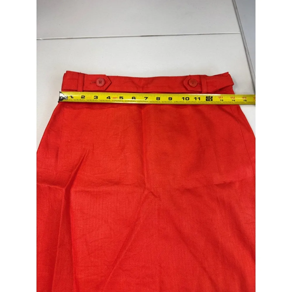 J. Crew Red Linen Skirt Size 0 Womens Mini A-Line Button Accent‎ Career - Image 6