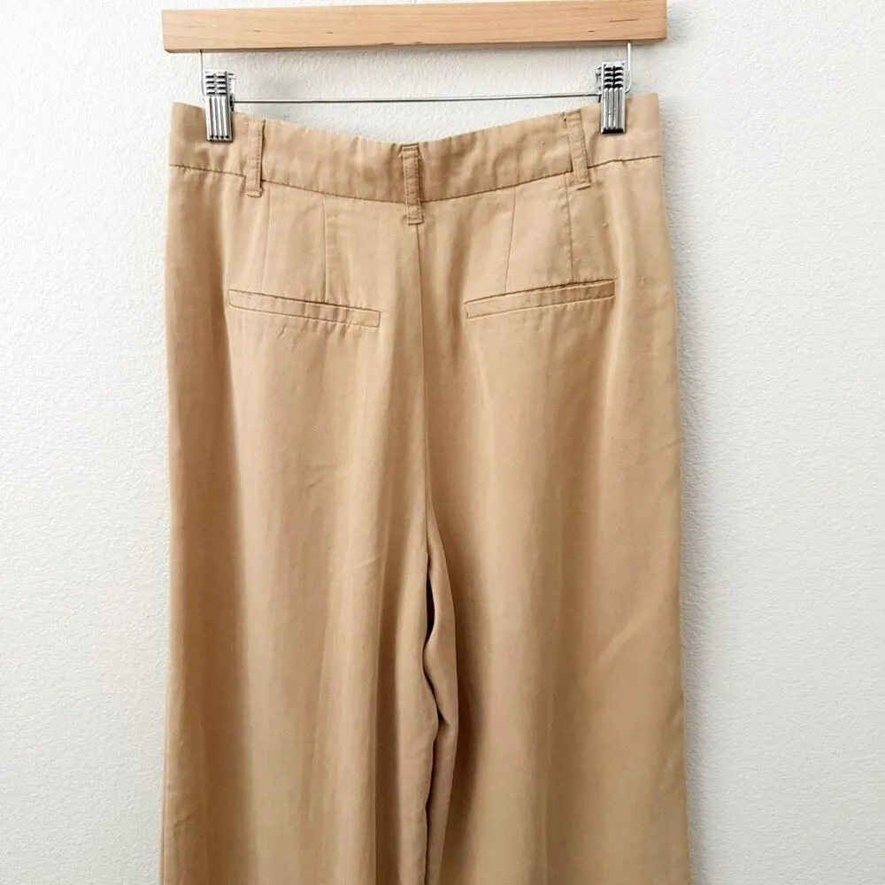 ZARA | Tan Khaki Pleated Trouser High Rise Wide Leg Pants Soft Tailored | Small - Image 5