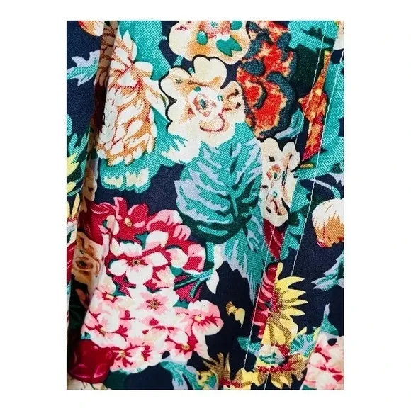 Umgee Boho Chic Floral Mini Babydoll Dress Bell Sleeves Romantic Size Medium Black - Image 4