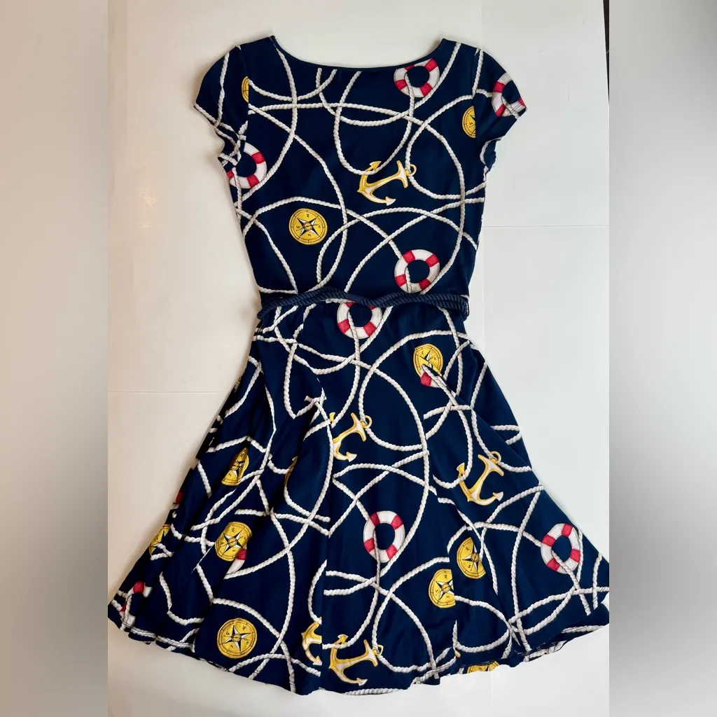 Women’s Lauren Ralph Lauren Navy and Yellow Nautical Print Belted Dress Size S - Image 11