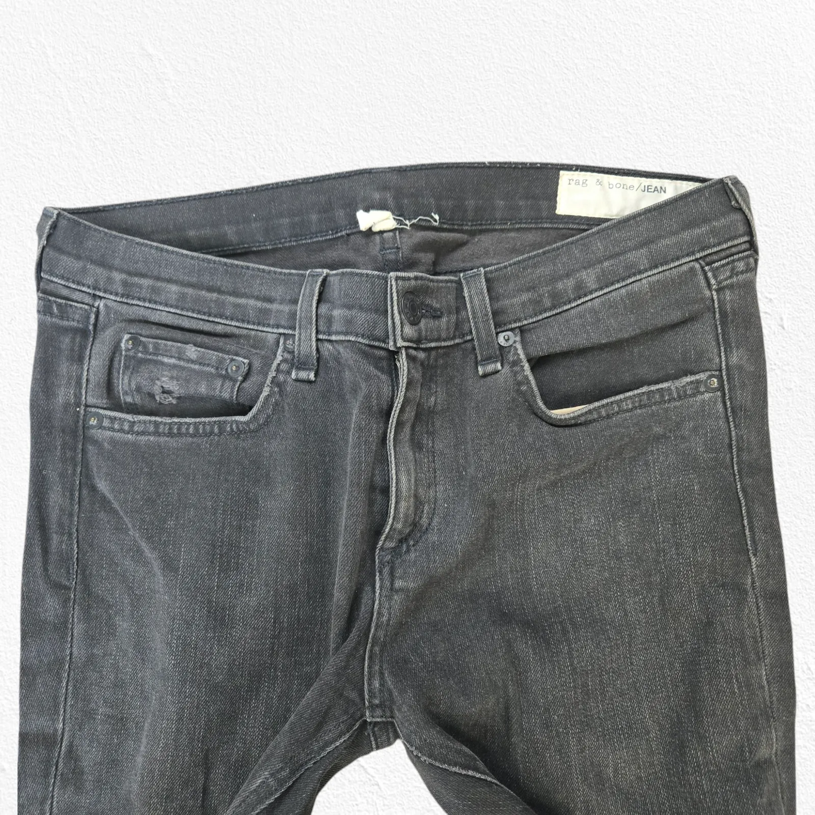 Rag & Bone Distressed Black Skinny Jeans Rock With Holes Mid Rise 29 USA Made - Image 6