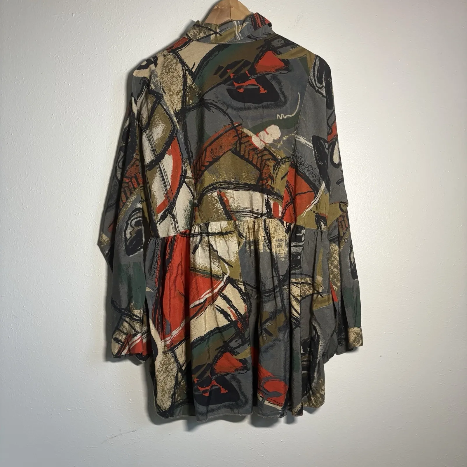 John Mark Size L Art To Wear Multicolor Abstract Button Down Tunic Blouse Pocket - Image 6