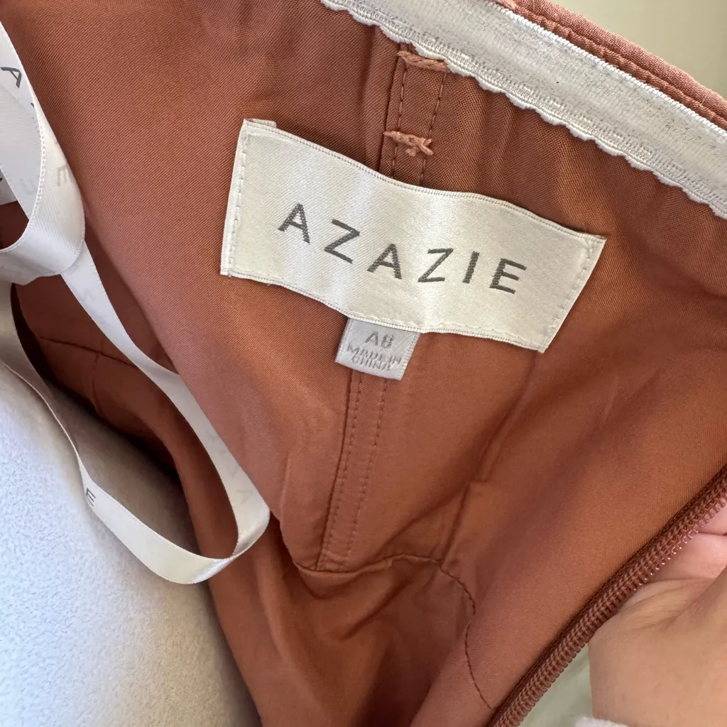 Azazie Denice Sheath Pleated Chiffon Dress with Slit Tan Pink Bridesmaid Women 8 - Image 6