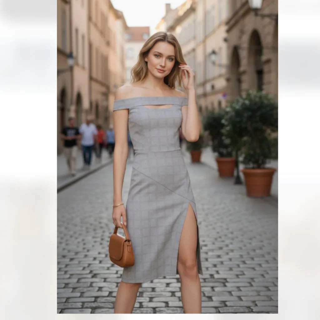 NWT  Plaid Off The Shoulder Sheath Dress - Image 2