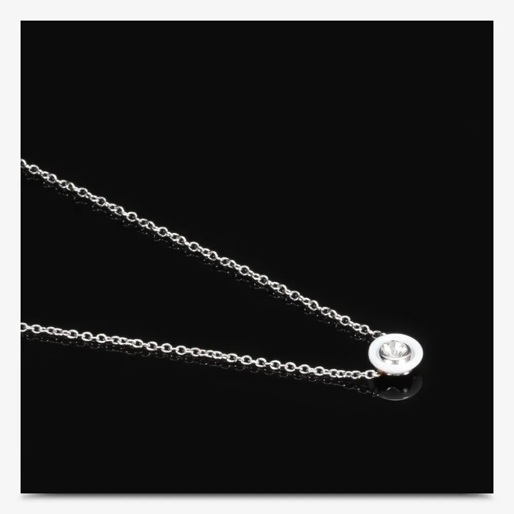 NEW 18k Gold Plated White Ceramic Bezel Set Diamond Pendant‎ Necklace, 18-20” - Image 12