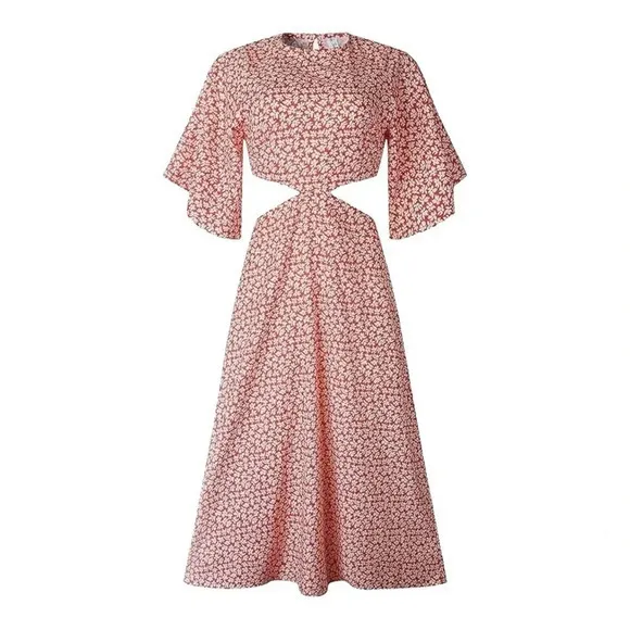 Joteisy‎ Women's Sexy Cut Out Swing Sleeve Floral Maxi Dress Women Size XL NWT Red - Image 2