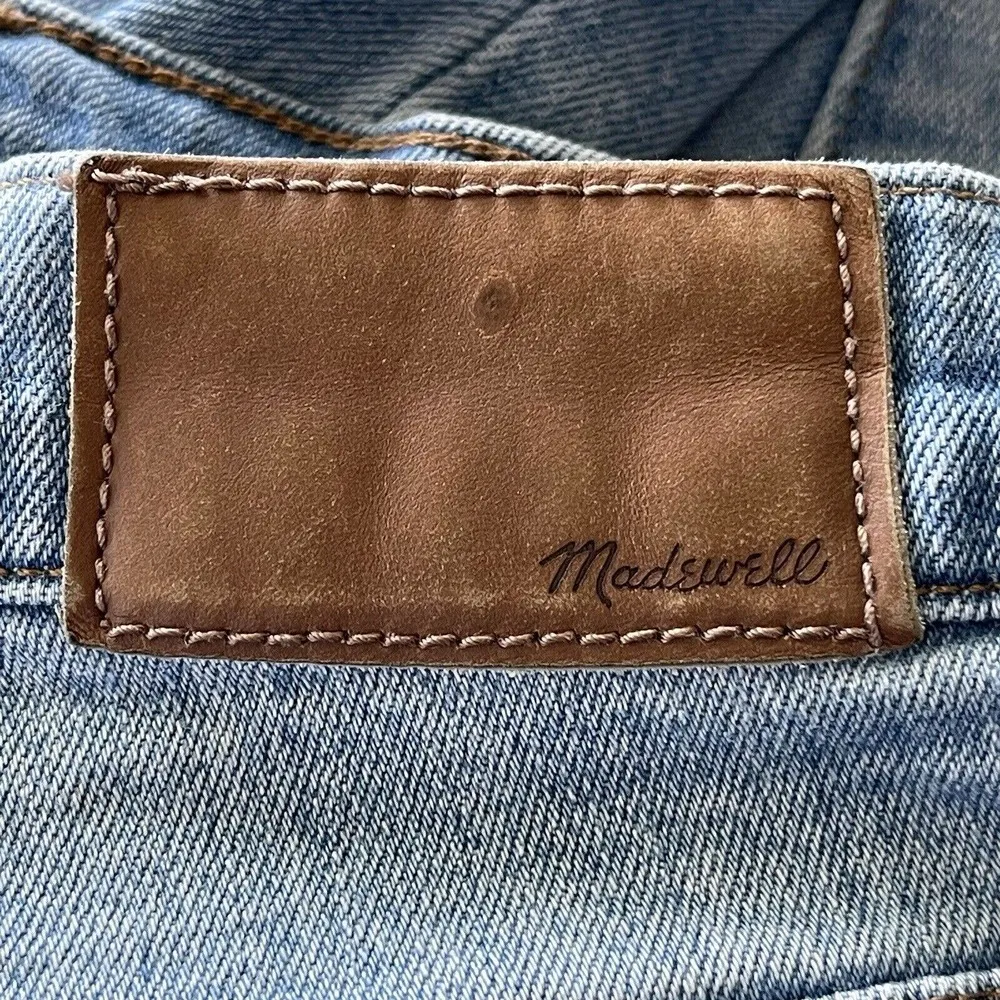 Madewell SZ 23 The High-Rise Slim Crop Boyjean Jeans Distressed Frayed Hems Blue - Image 8