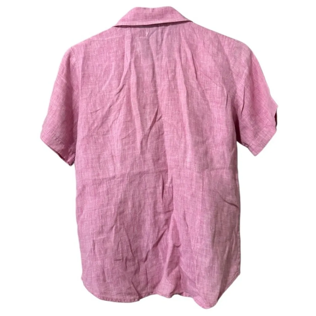 Lands‎ End Pink 100% Linen Short Sleeve Button Down Shirt Blouse Women Size 10 R - Image 2