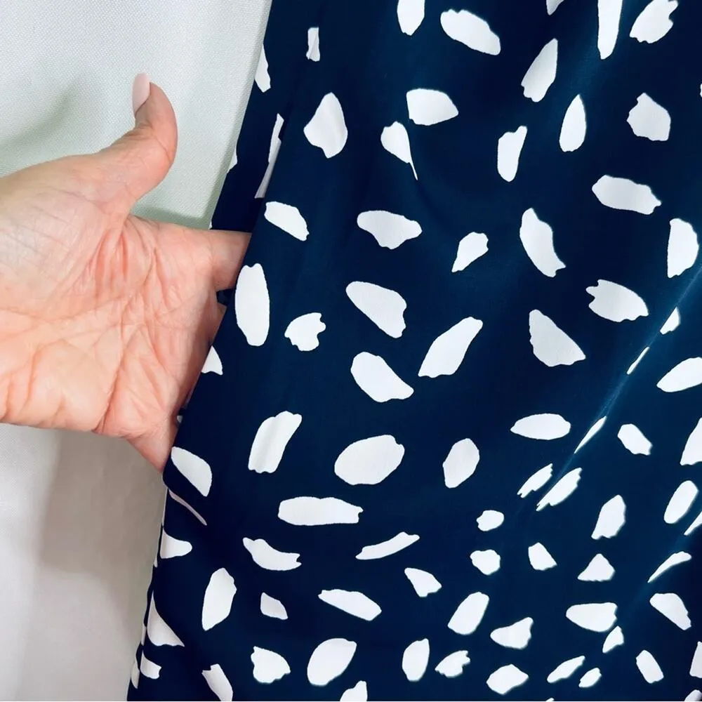 Umgee Dalmatian Navy Print Short Folded Sleeve Babydoll Dress M - Image 10