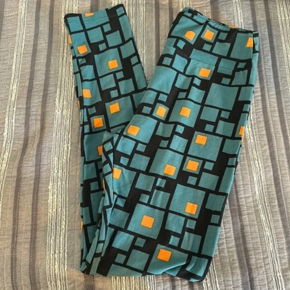 LLR Lularoe Teal Orange Black Soft Buttery Yoga Band Leggings Size O/S EUC #7640 - Image 2