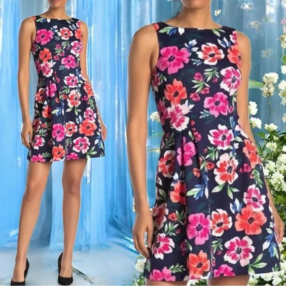 Vince Camuto Summer Floral Print Scuba Dress Garden Party Wedding Guest Size 8 - Image 2