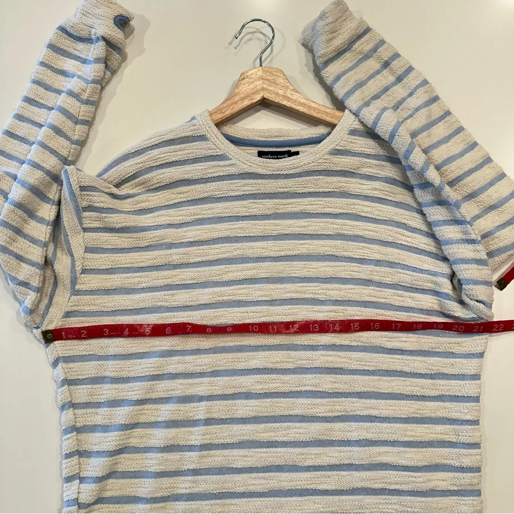 Southern Marsh Nautical Stripe Sunday Morning‎ Sweater in French Blue Size Small - Image 4