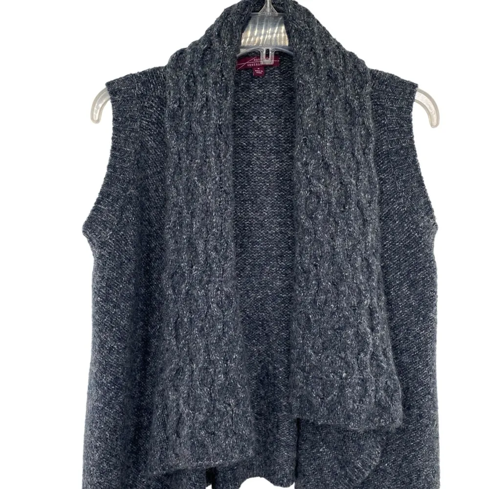 Eastside Westside Women's Wool Blend Marled Open Cable Knit Draped Sweater Vest Gray - Image 2
