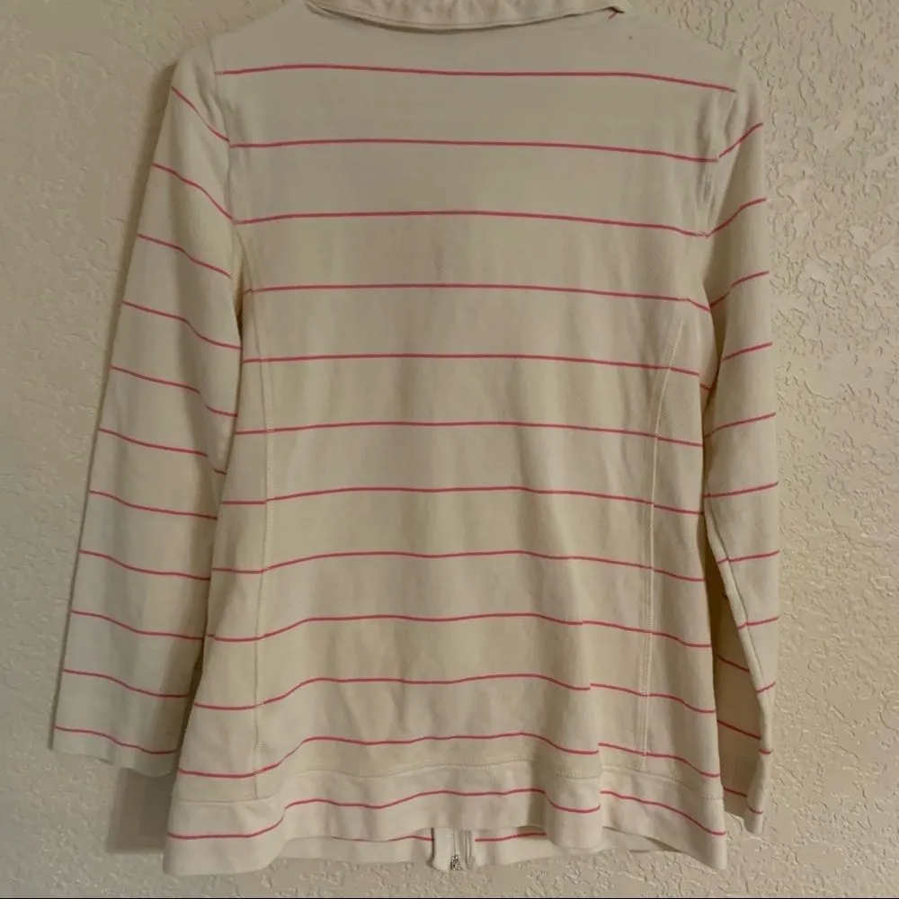 Talbots Ivory & Pink Striped Zip Up‎ Lightweight Jacket - Size Small P - Image 4