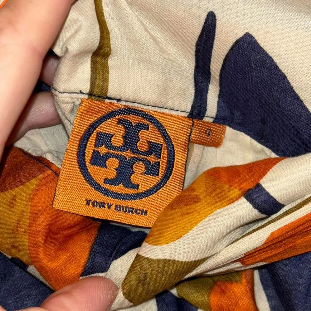 Tory Burch Nellie Skirt Tan Multicolor tuplis cotton ruched waist - Image 4