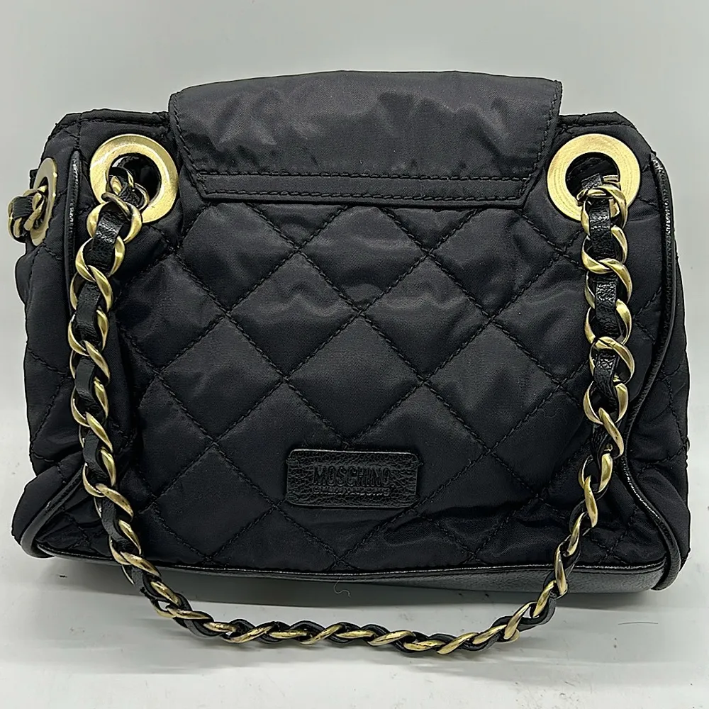 Moschino Luxurious Black Quilted Bow Chain Handles Handbag Purse 🌺🌺 - Image 2