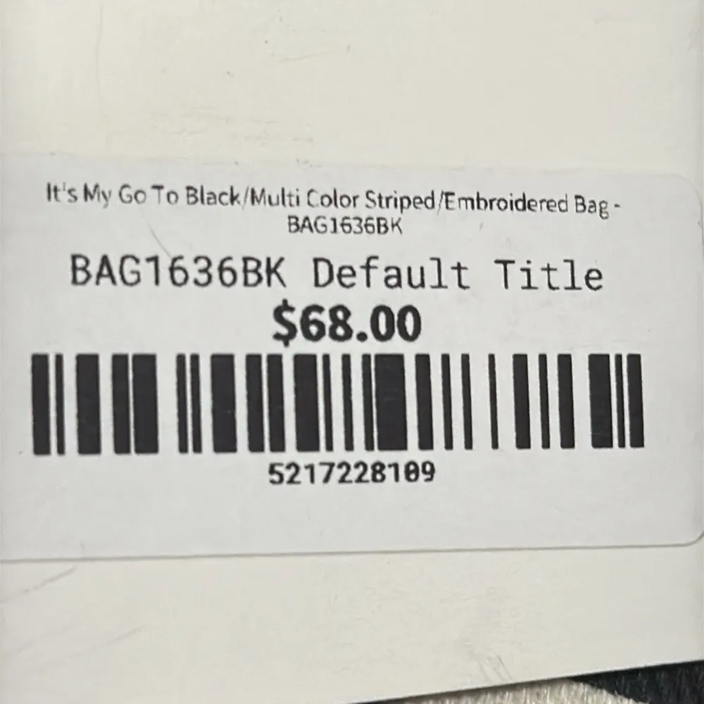 Jen & CO. NWT Striped Women's Bag embroidered Black - Image 6