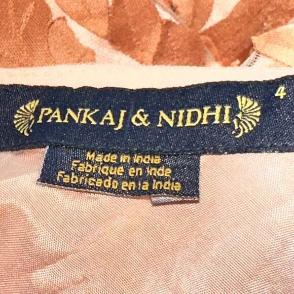 Pankaj & Nidhi Penelope Rose Floral Applique sheath dress size 4 Brown - Image 5