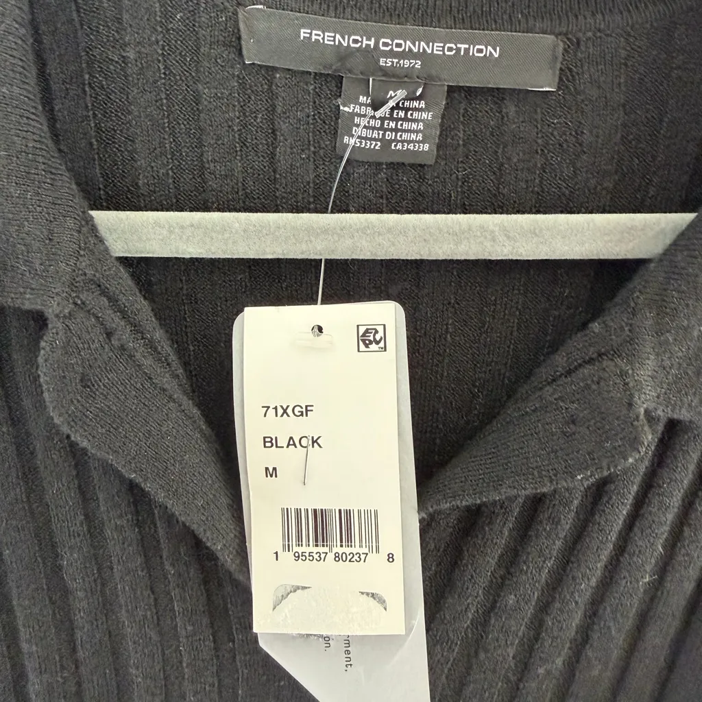 French Connection Ribbed Black Long Sleeve Dress - Image 4