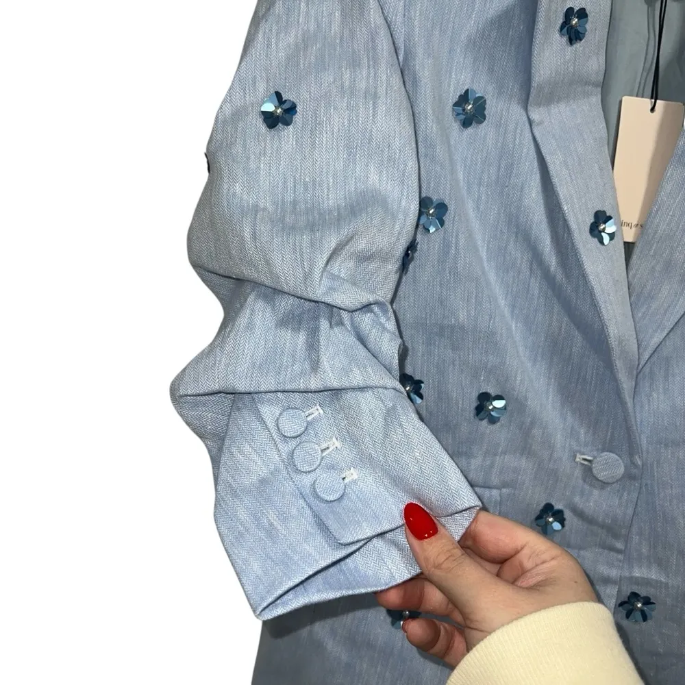 NEW NWT Cinq A Sept Kylie Embellished Linen Blazer & Tora Shorts Blue Hydrangea - Image 7