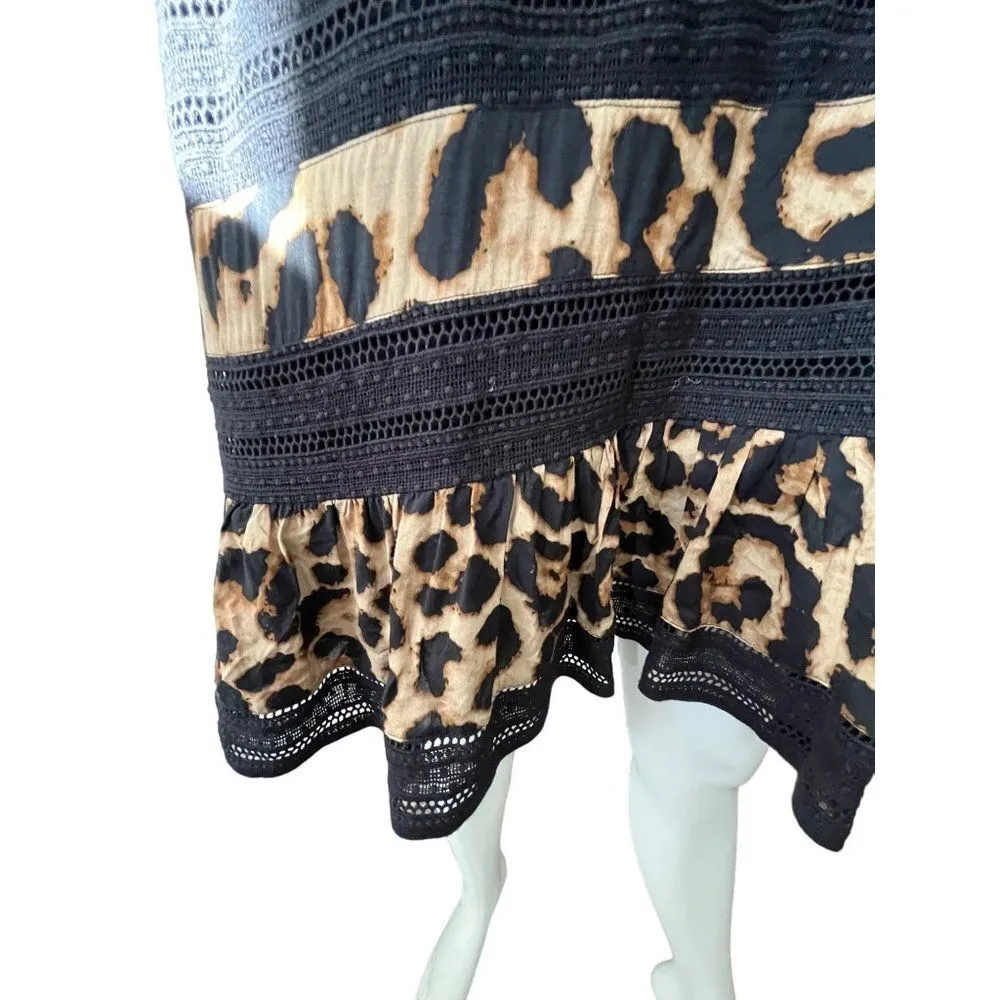 Anthropologie Allison New York leopard print v neckline long sleeve mid dress L - Image 8